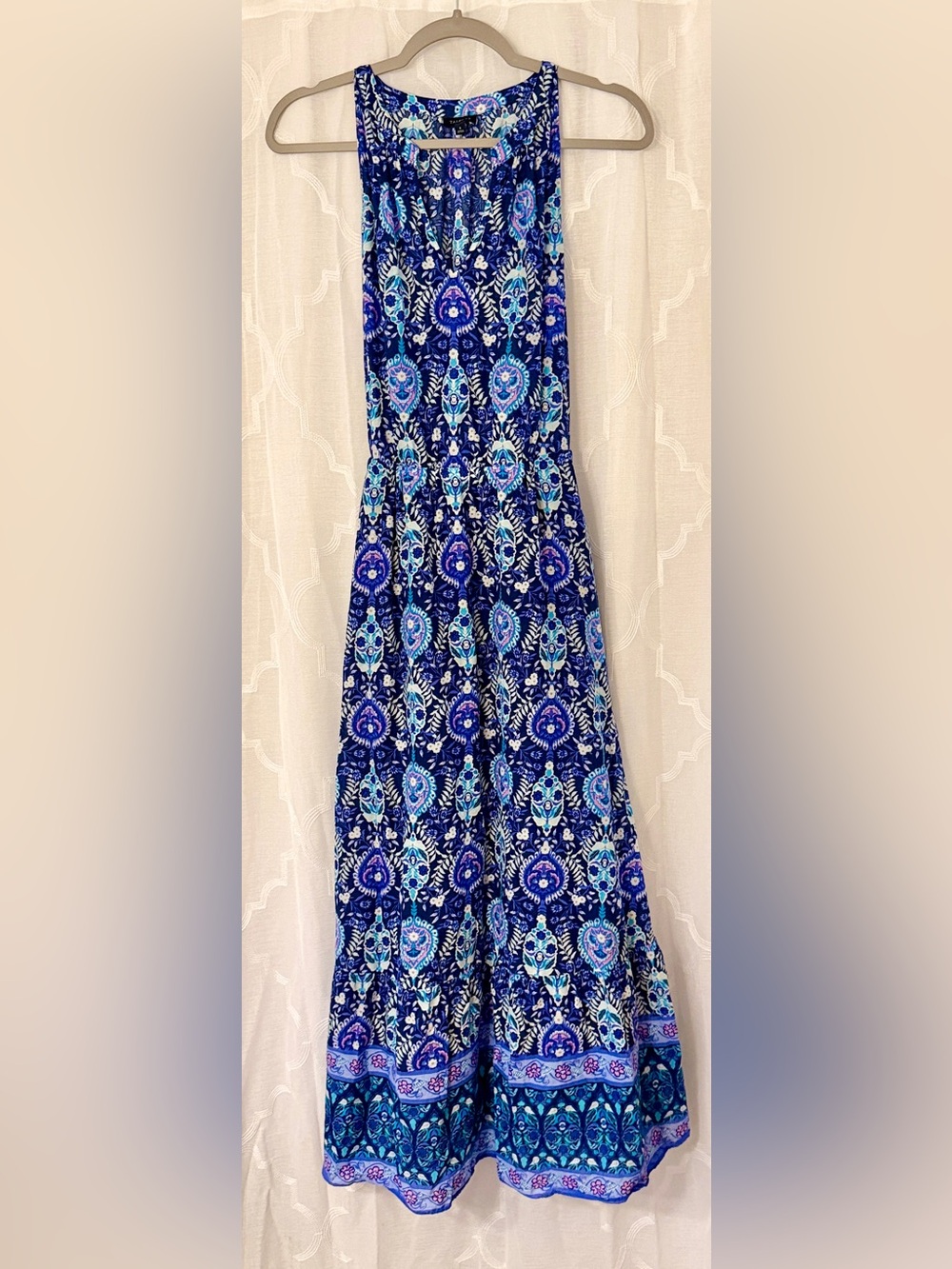 Talbots Blue Paisley Halter Maxi Dress Size 6 Sleeveless Lined Boho - Picture 5 of 16
